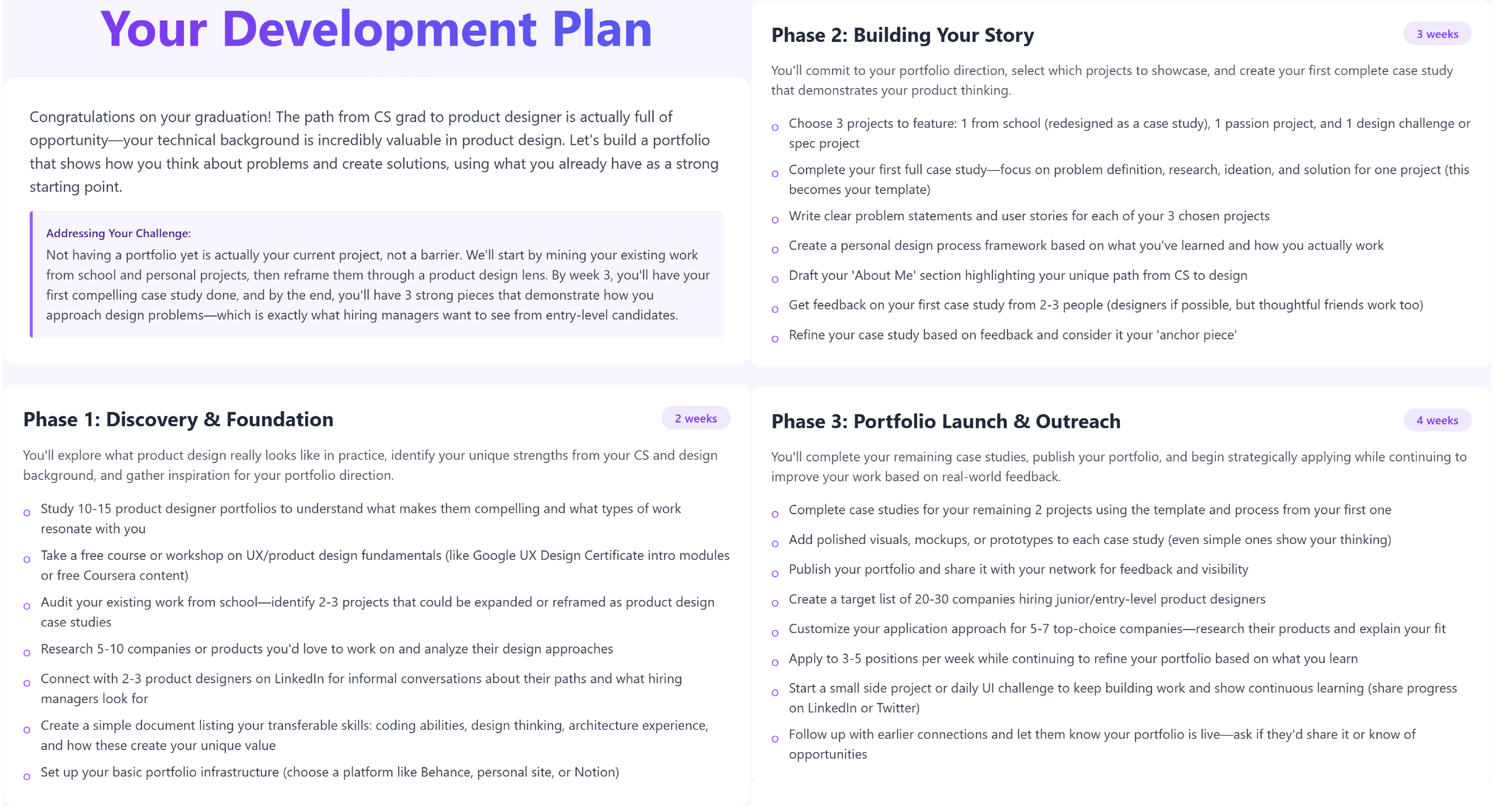 Personalized Development Plan screenshot